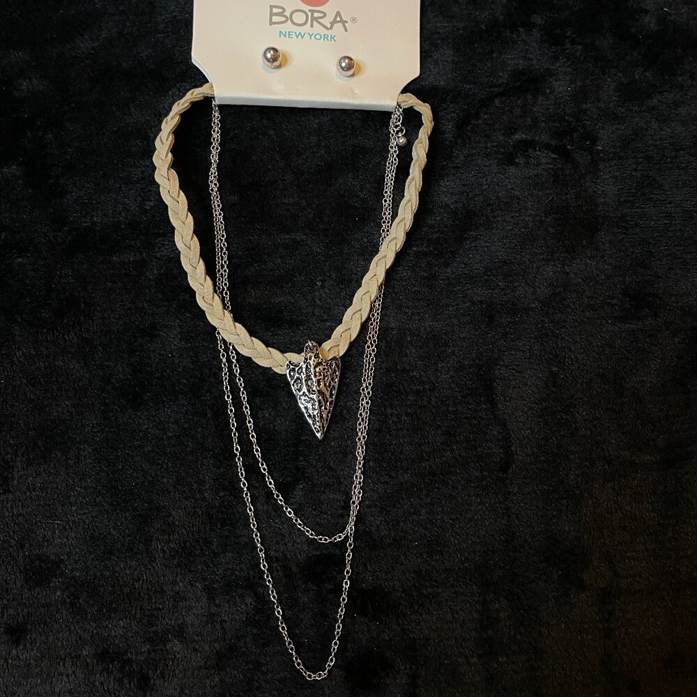 Bora New York Braided Silver Arrowhead Choker and Earring Set